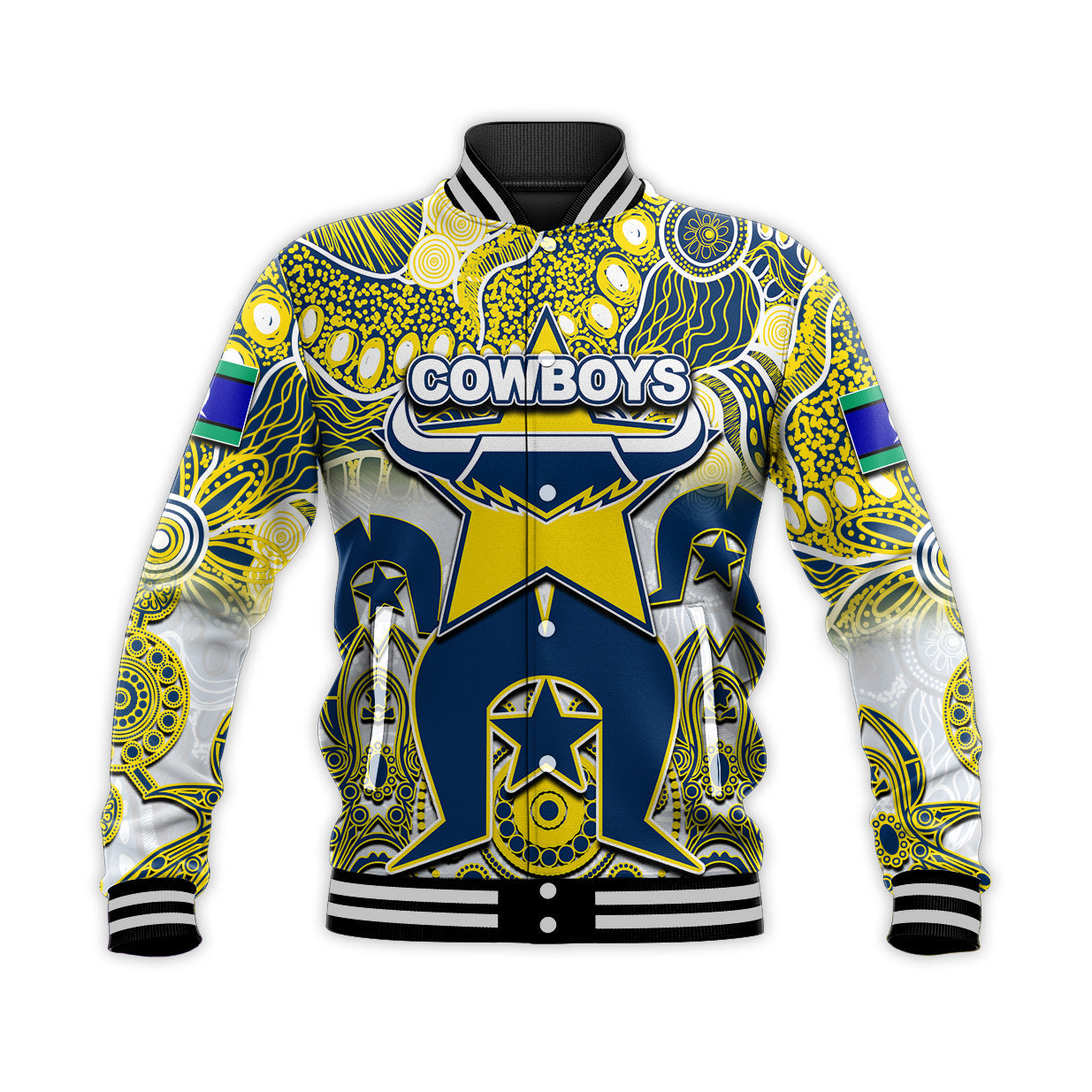 (Custom Personalised) Cowboys Torres Strait Islanders Mix Aboriginal Baseball Jacket - Vibe Hoodie Shop