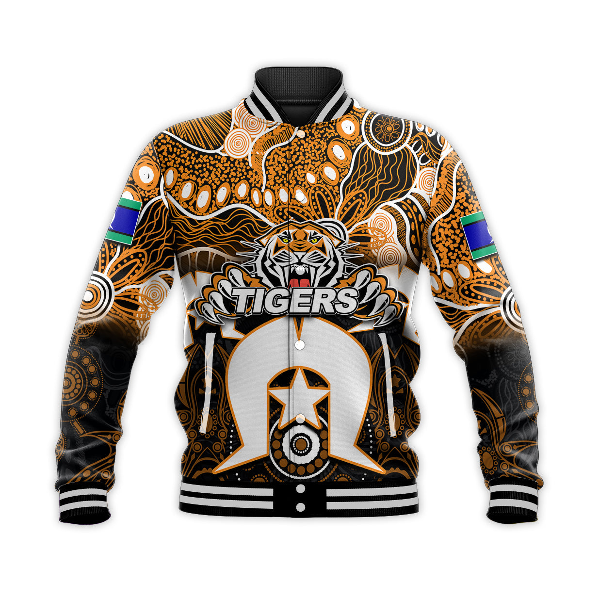 (Custom Personalised) Tigers Torres Strait Islanders Mix Aboriginal Baseball Jacket - Vibe Hoodie Shop