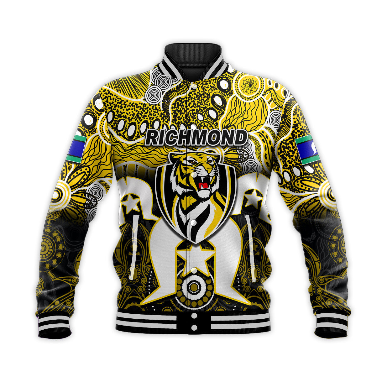 (Custom Personalised) Tigers Australian Football Torres Strait Islanders Mix Aboriginal Baseball Jacket - Vibe Hoodie Shop