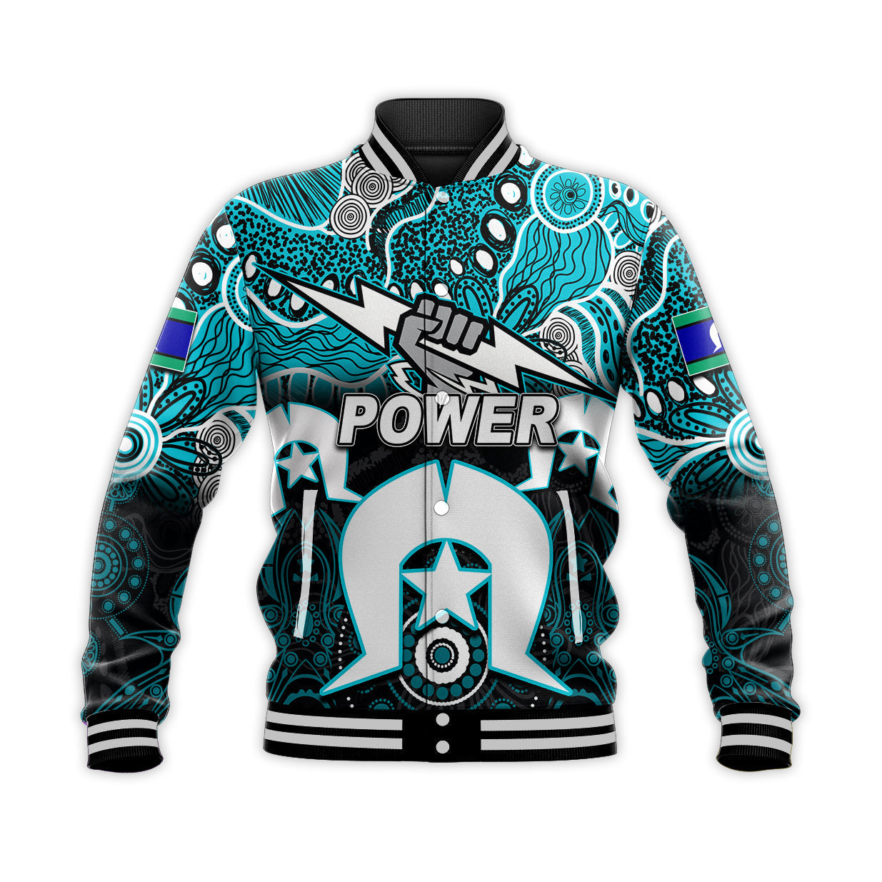 (Custom Personalised) Power Australian Football Torres Strait Islanders Mix Aboriginal Baseball Jacket - Vibe Hoodie Shop