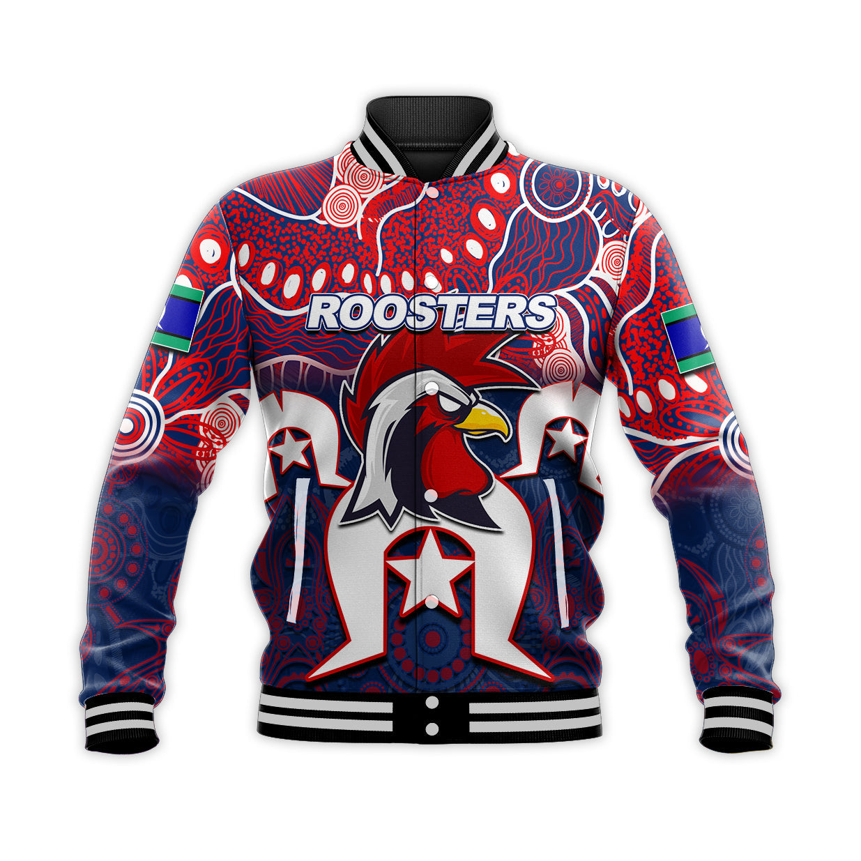 (Custom Personalised) Roosters Torres Strait Islanders Mix Aboriginal Baseball Jacket - Vibe Hoodie Shop