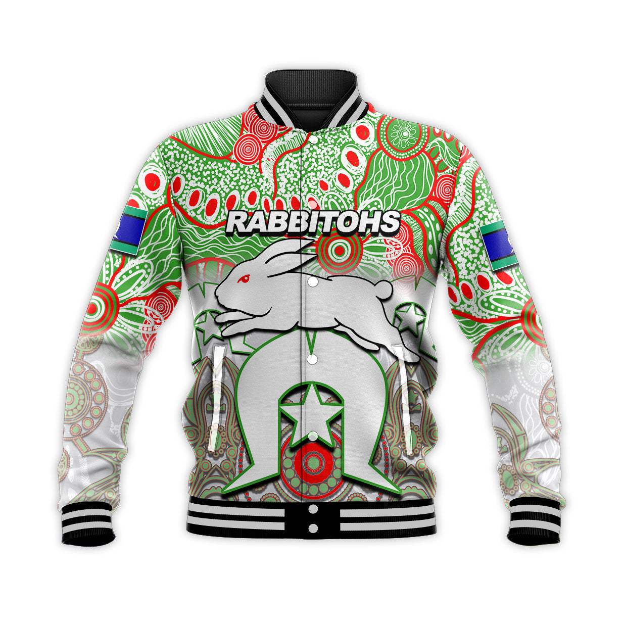 (Custom Personalised) Rabbitohs Torres Strait Islanders Mix Aboriginal Baseball Jacket - Vibe Hoodie Shop