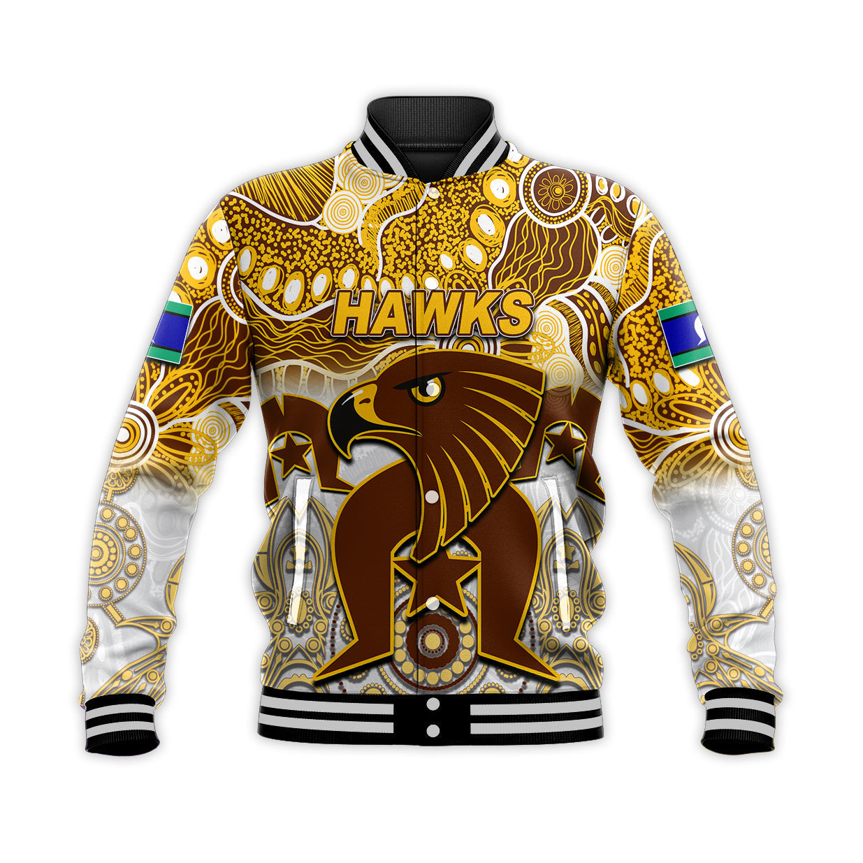 (Custom Personalised) Hawks Australian Football Torres Strait Islanders Mix Aboriginal Baseball Jacket - Vibe Hoodie Shop