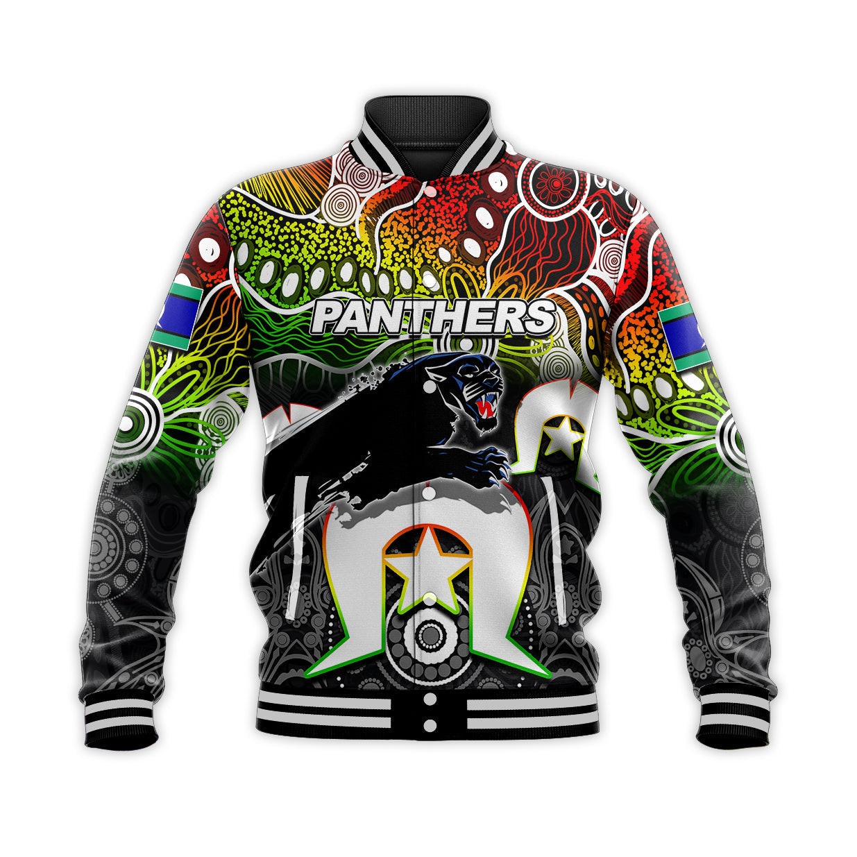 (Custom Personalised) Panthers Torres Strait Islanders Mix Aboriginal Baseball Jacket - Vibe Hoodie Shop