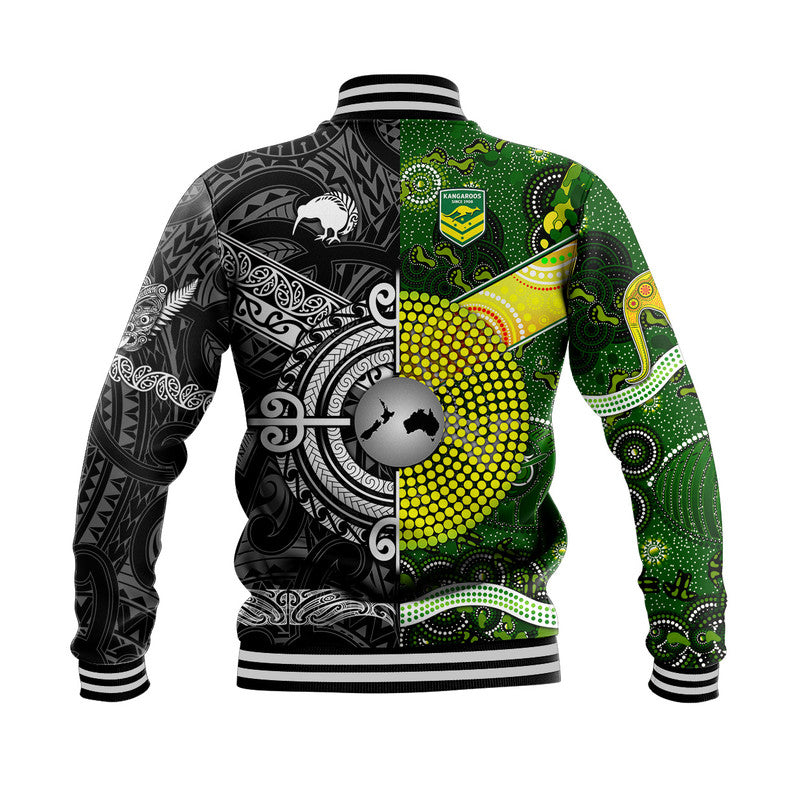 New Zealand Maori All Black And Australia Kangaroos Aboriginal Baseball Jacket Rugby Together - Vibe Hoodie Shop
