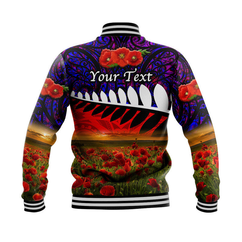 (Custom Personalised) New Zealand Maori ANZAC Baseball Jacket Poppy Vibes - Purple - Vibe Hoodie Shop