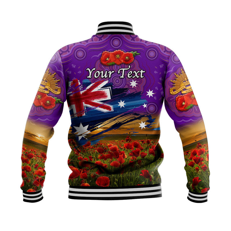 (Custom Personalised) Australia Aboriginal ANZAC Baseball Jacket Poppy Vibes - Purple - Vibe Hoodie Shop