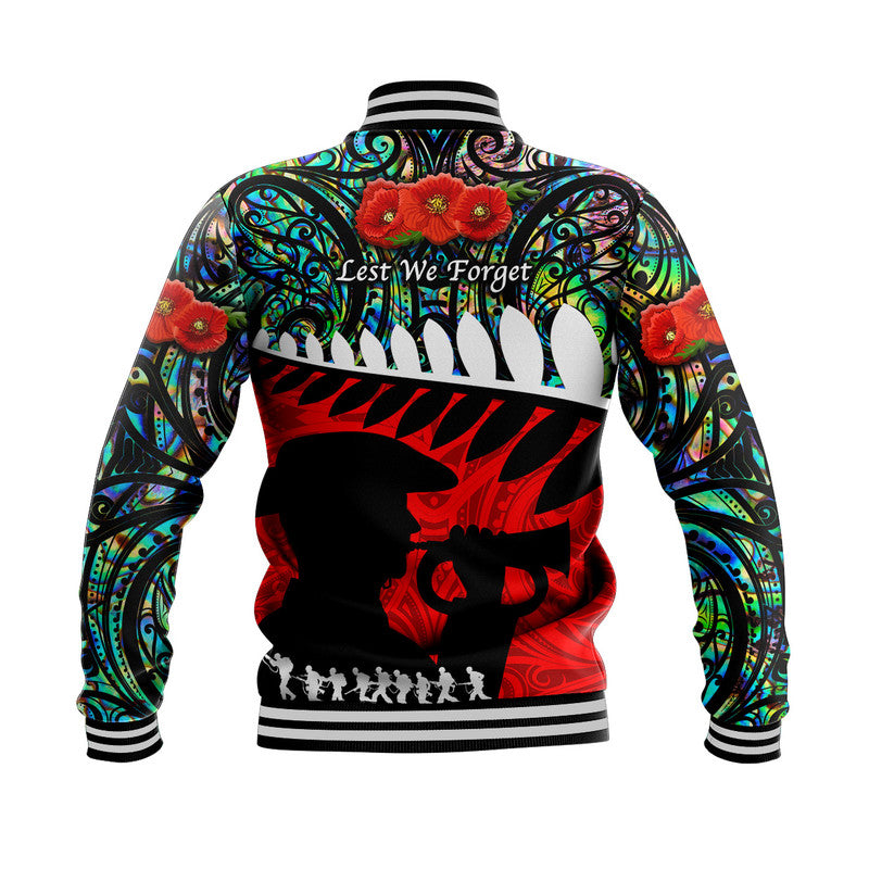 New Zealand Maori ANZAC Baseball Jacket Remembrance Soldier - Paua Shell - Vibe Hoodie Shop