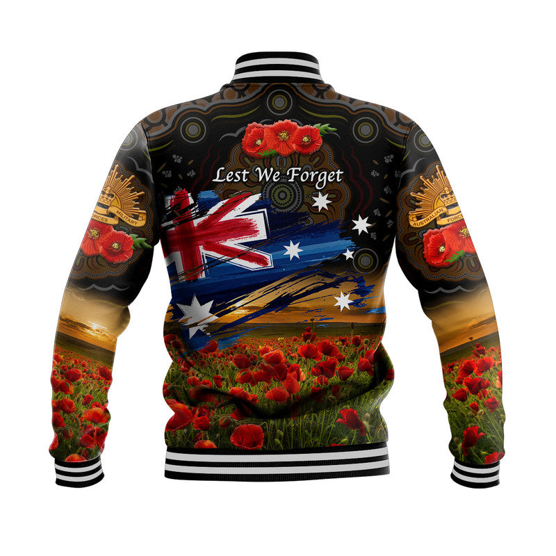 Australia Aboriginal ANZAC Baseball Jacket Poppy Vibes - Black - Vibe Hoodie Shop