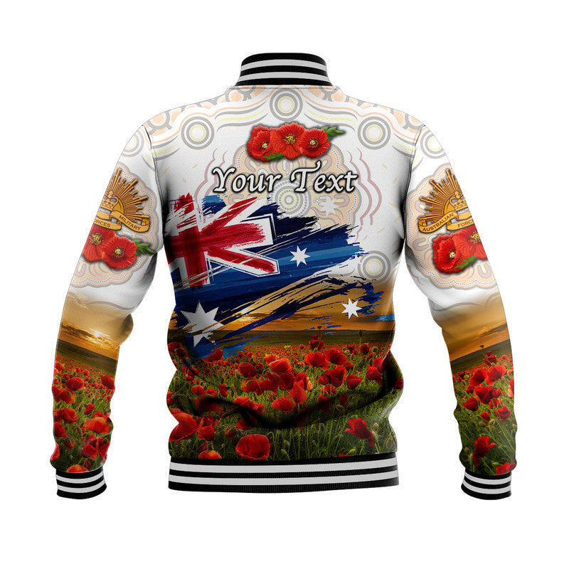 (Custom Personalised) Australia Aboriginal ANZAC Baseball Jacket Poppy Vibes - White - Vibe Hoodie Shop