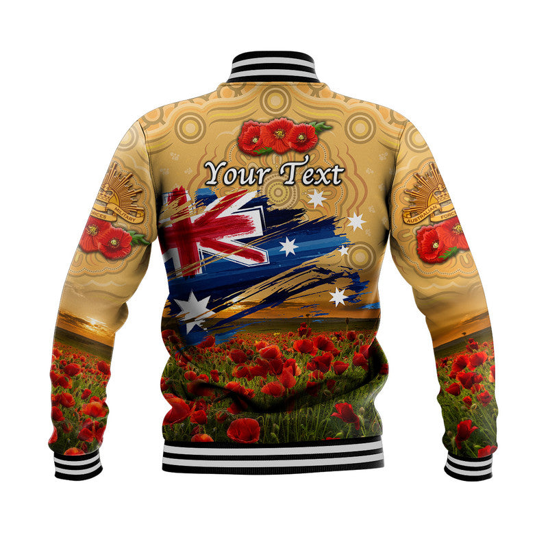 (Custom Personalised) Australia Aboriginal ANZAC Baseball Jacket Poppy Vibes - Gold - Vibe Hoodie Shop