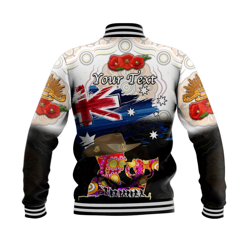 (Custom Personalised) Australia Aboriginal ANZAC Baseball Jacket Remembrance Vibes - White - Vibe Hoodie Shop