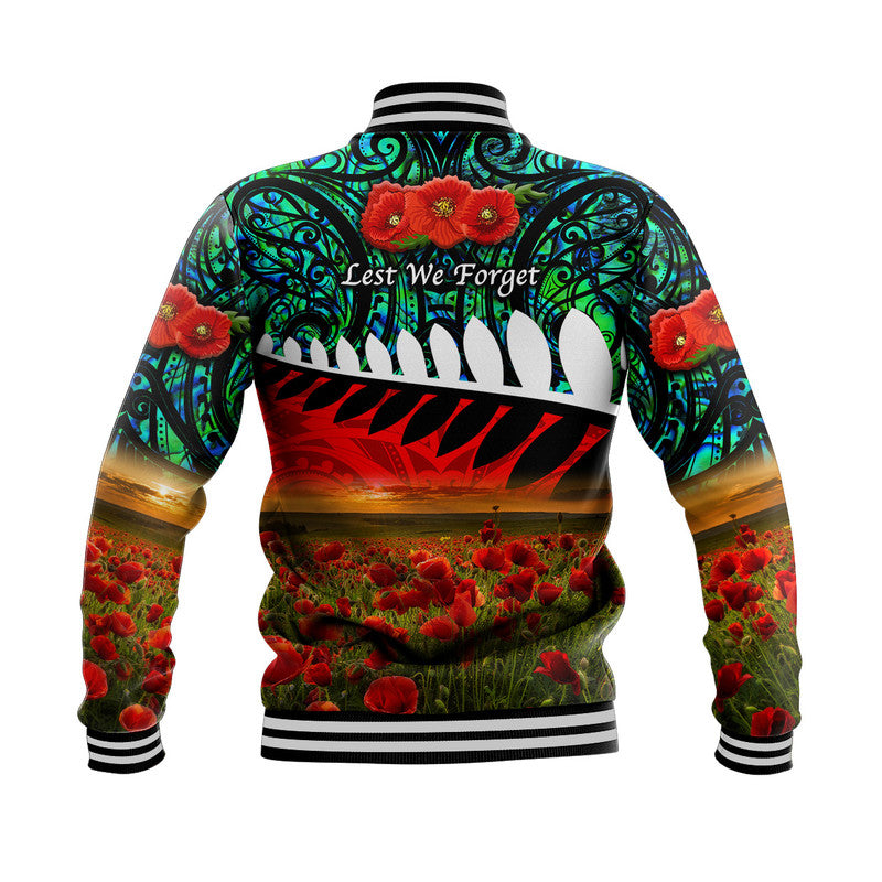 New Zealand Maori ANZAC Baseball Jacket Poppy Vibes - Turquoise - Vibe Hoodie Shop