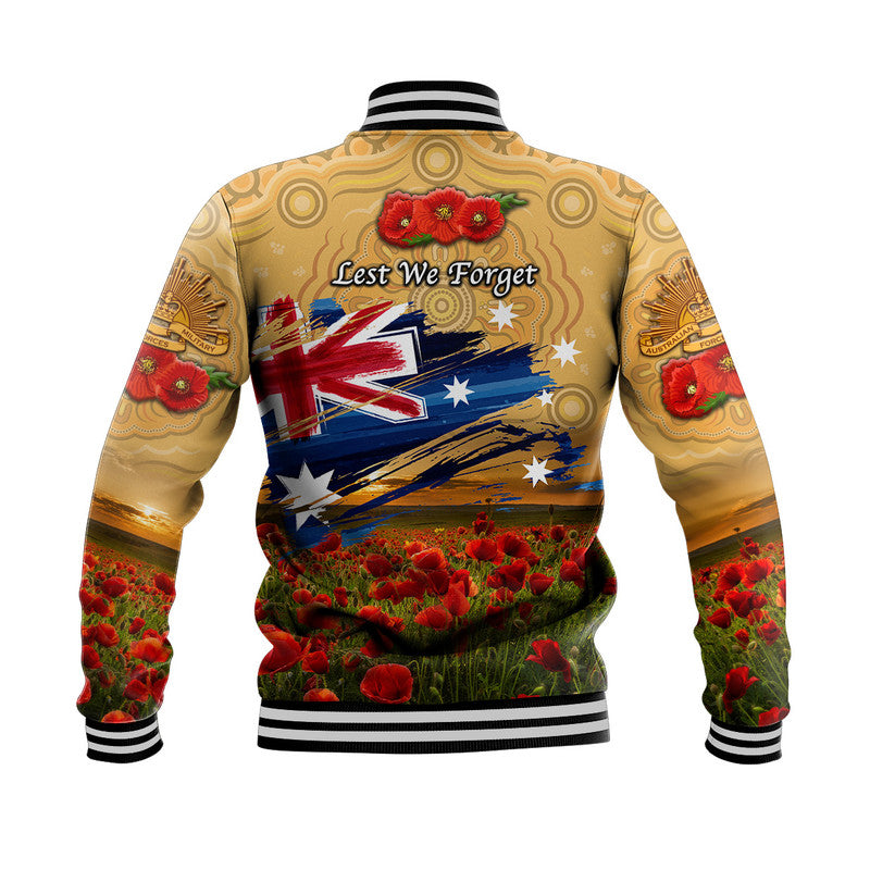 Australia Aboriginal ANZAC Baseball Jacket Poppy Vibes - Gold - Vibe Hoodie Shop