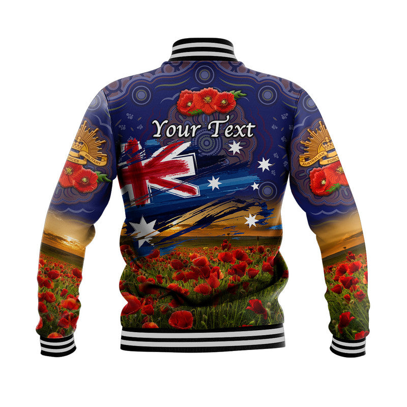 (Custom Personalised) Australia Aboriginal ANZAC Baseball Jacket Poppy Vibes - Navy - Vibe Hoodie Shop