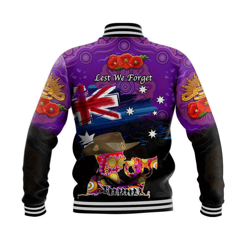 Australia Aboriginal ANZAC Baseball Jacket Remembrance Vibes - Purple - Vibe Hoodie Shop