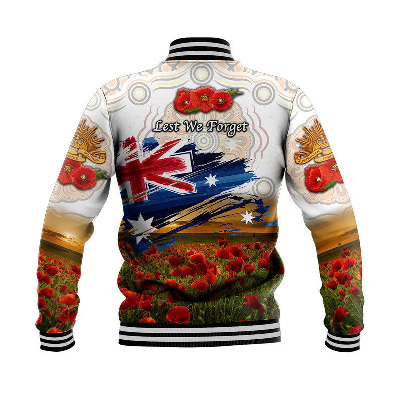 Australia Aboriginal ANZAC Baseball Jacket Poppy Vibes - White - Vibe Hoodie Shop