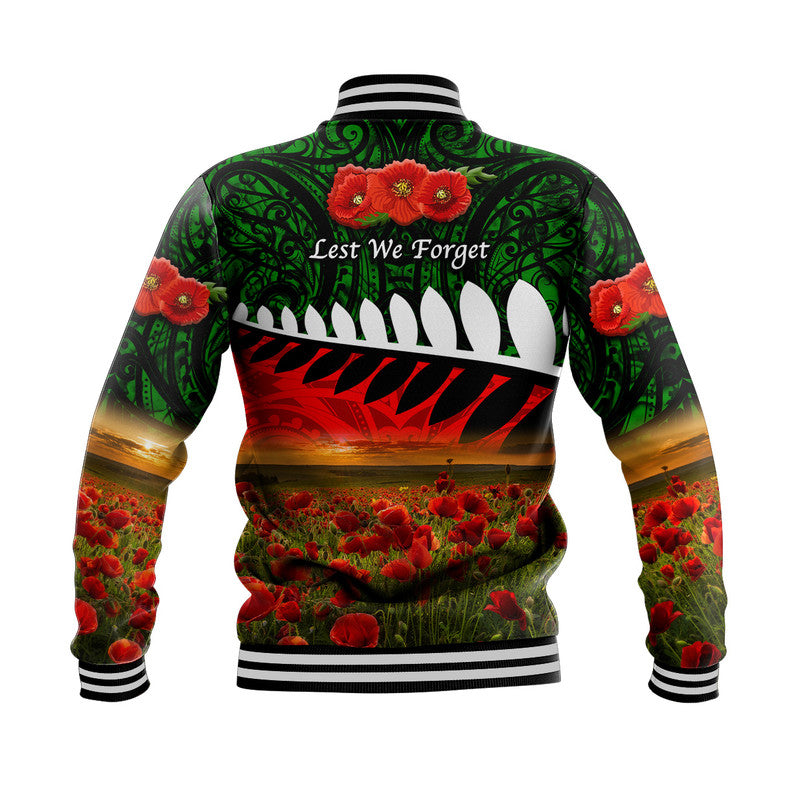 New Zealand Maori ANZAC Baseball Jacket Poppy Vibes - Green - Vibe Hoodie Shop