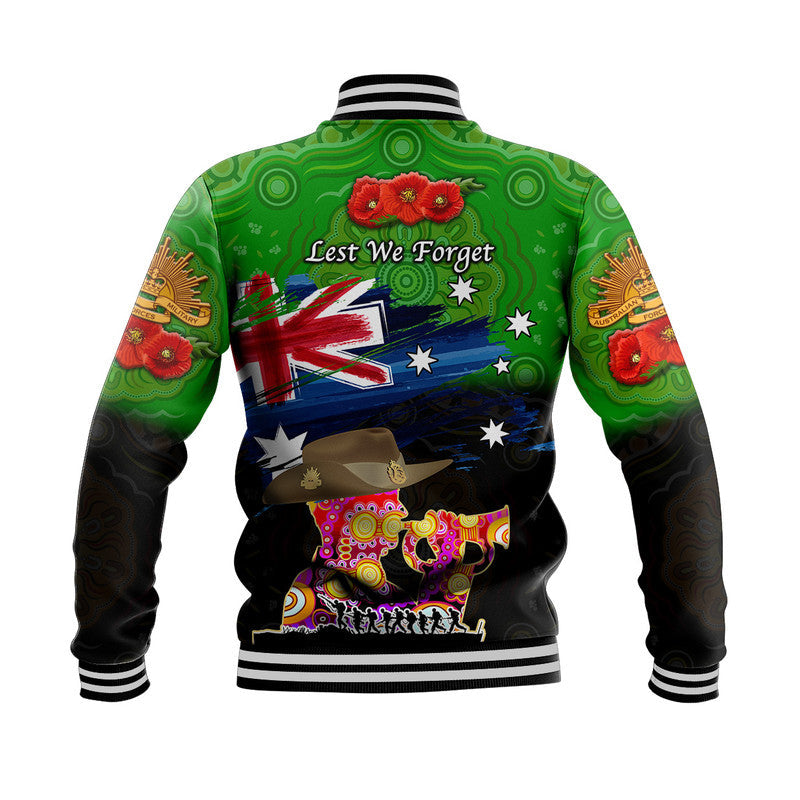 Australia Aboriginal ANZAC Baseball Jacket Remembrance Vibes - Green - Vibe Hoodie Shop