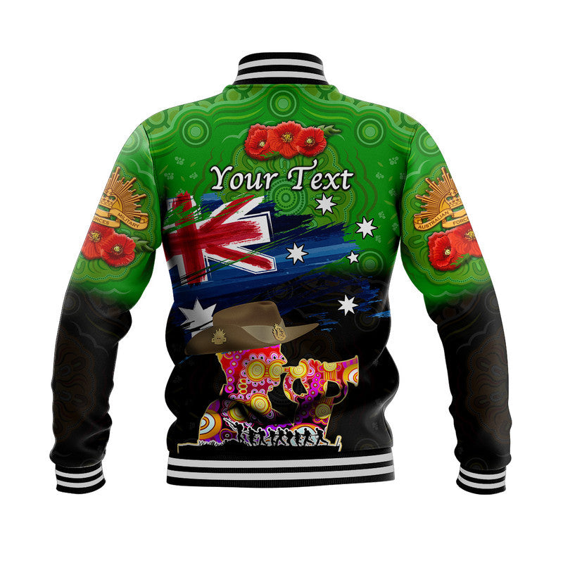 (Custom Personalised) Australia Aboriginal ANZAC Baseball Jacket Remembrance Vibes - Green - Vibe Hoodie Shop