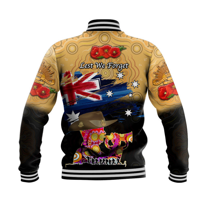 Australia Aboriginal ANZAC Baseball Jacket Remembrance Vibes - Gold - Vibe Hoodie Shop