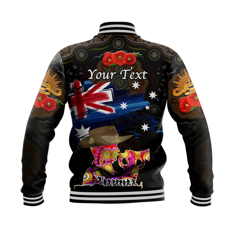 (Custom Personalised) Australia Aboriginal ANZAC Baseball Jacket Remembrance Vibes - Black - Vibe Hoodie Shop