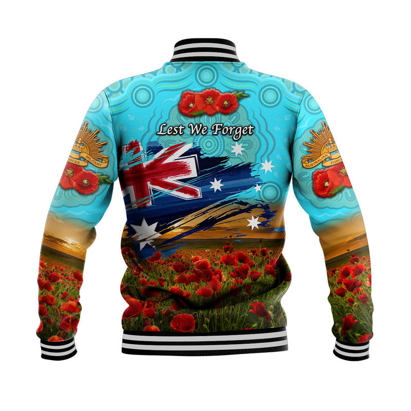 Australia Aboriginal ANZAC Baseball Jacket Poppy Vibes - Blue - Vibe Hoodie Shop