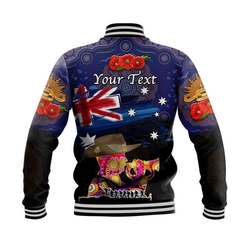 (Custom Personalised) Australia Aboriginal ANZAC Baseball Jacket Remembrance Vibes - Navy - Vibe Hoodie Shop