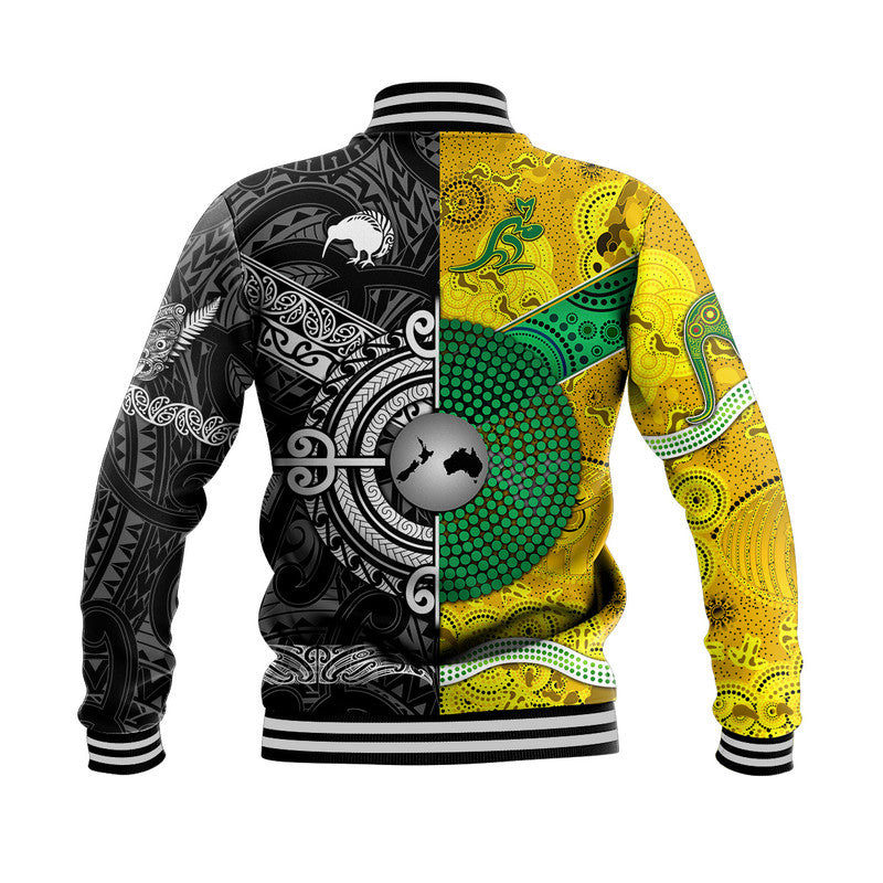New Zealand Maori All Black And Australia Wallabies Aboriginal Baseball Jacket Rugby Together - Vibe Hoodie Shop