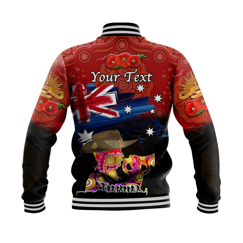 (Custom Personalised) Australia Aboriginal ANZAC Baseball Jacket Remembrance Vibes - Red - Vibe Hoodie Shop