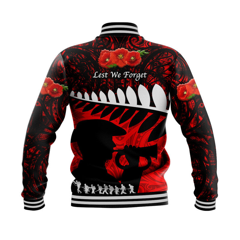 New Zealand Maori ANZAC Baseball Jacket Remembrance Soldier - Red - Vibe Hoodie Shop