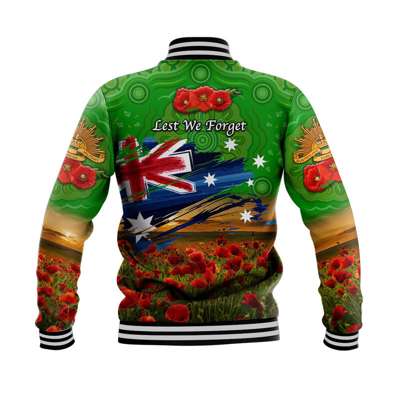 Australia Aboriginal ANZAC Baseball Jacket Poppy Vibes - Green - Vibe Hoodie Shop