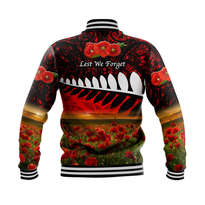 New Zealand Maori ANZAC Baseball Jacket Poppy Vibes - Red - Vibe Hoodie Shop