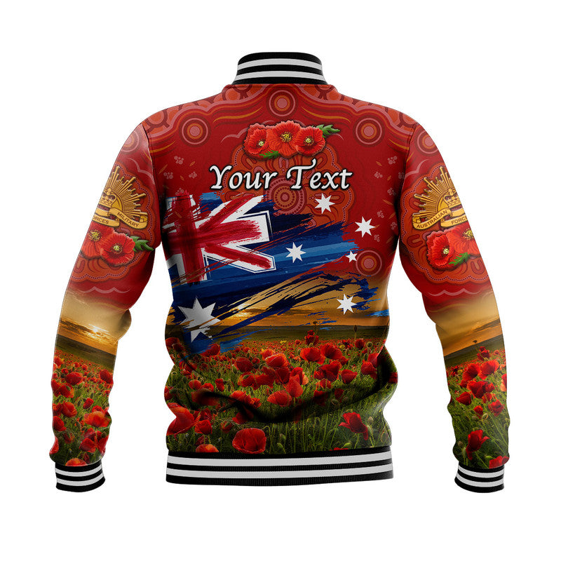 (Custom Personalised) Australia Aboriginal ANZAC Baseball Jacket Poppy Vibes - Red - Vibe Hoodie Shop