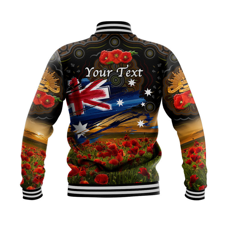 (Custom Personalised) Australia Aboriginal ANZAC Baseball Jacket Poppy Vibes - Black - Vibe Hoodie Shop