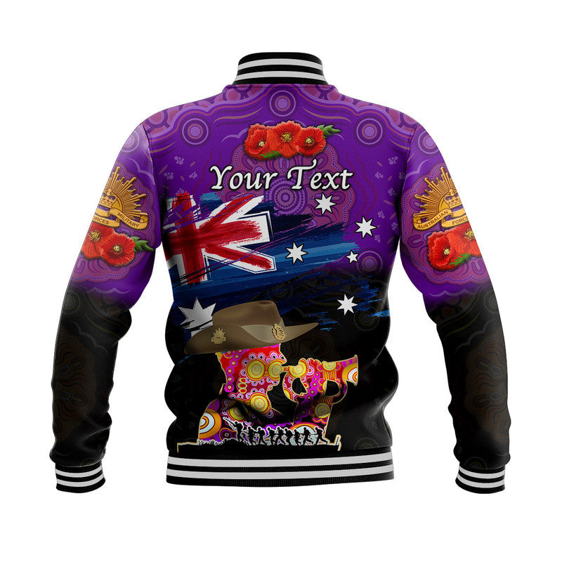 (Custom Personalised) Australia Aboriginal ANZAC Baseball Jacket Remembrance Vibes - Purple - Vibe Hoodie Shop