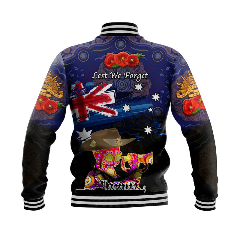 Australia Aboriginal ANZAC Baseball Jacket Remembrance Vibes - Navy - Vibe Hoodie Shop