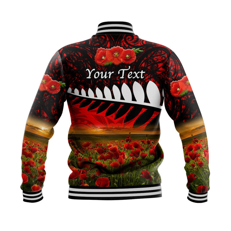 (Custom Personalised) New Zealand Maori ANZAC Baseball Jacket Poppy Vibes - Red - Vibe Hoodie Shop