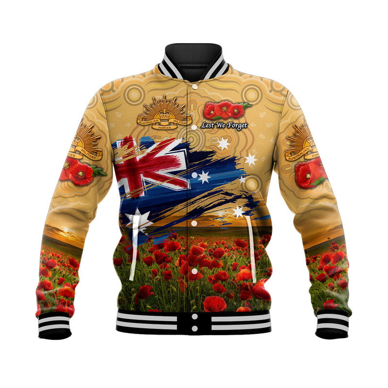 Australia Aboriginal ANZAC Baseball Jacket Poppy Vibes - Gold - Vibe Hoodie Shop