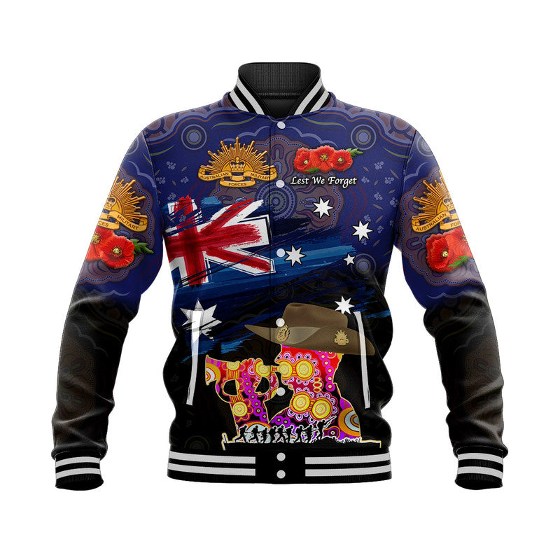 (Custom Personalised) Australia Aboriginal ANZAC Baseball Jacket Remembrance Vibes - Navy - Vibe Hoodie Shop