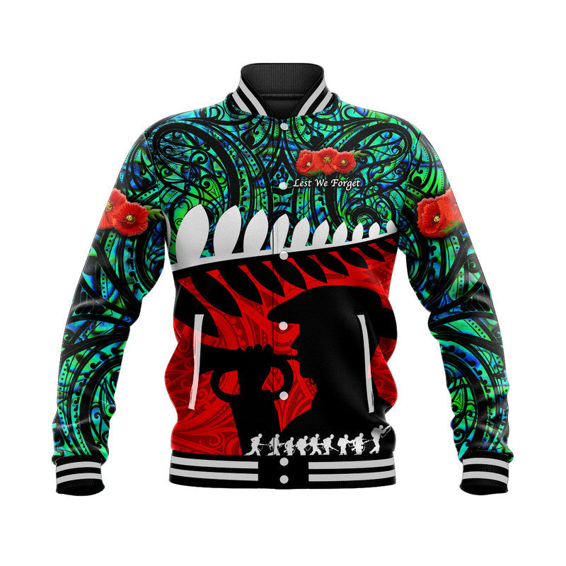 (Custom Personalised) New Zealand Maori ANZAC Baseball Jacket Remembrance Soldier - Turquoise - Vibe Hoodie Shop