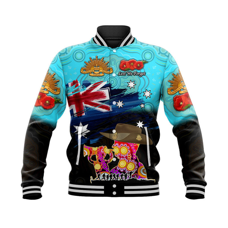 (Custom Personalised) Australia Aboriginal ANZAC Baseball Jacket Remembrance Vibes - Blue - Vibe Hoodie Shop