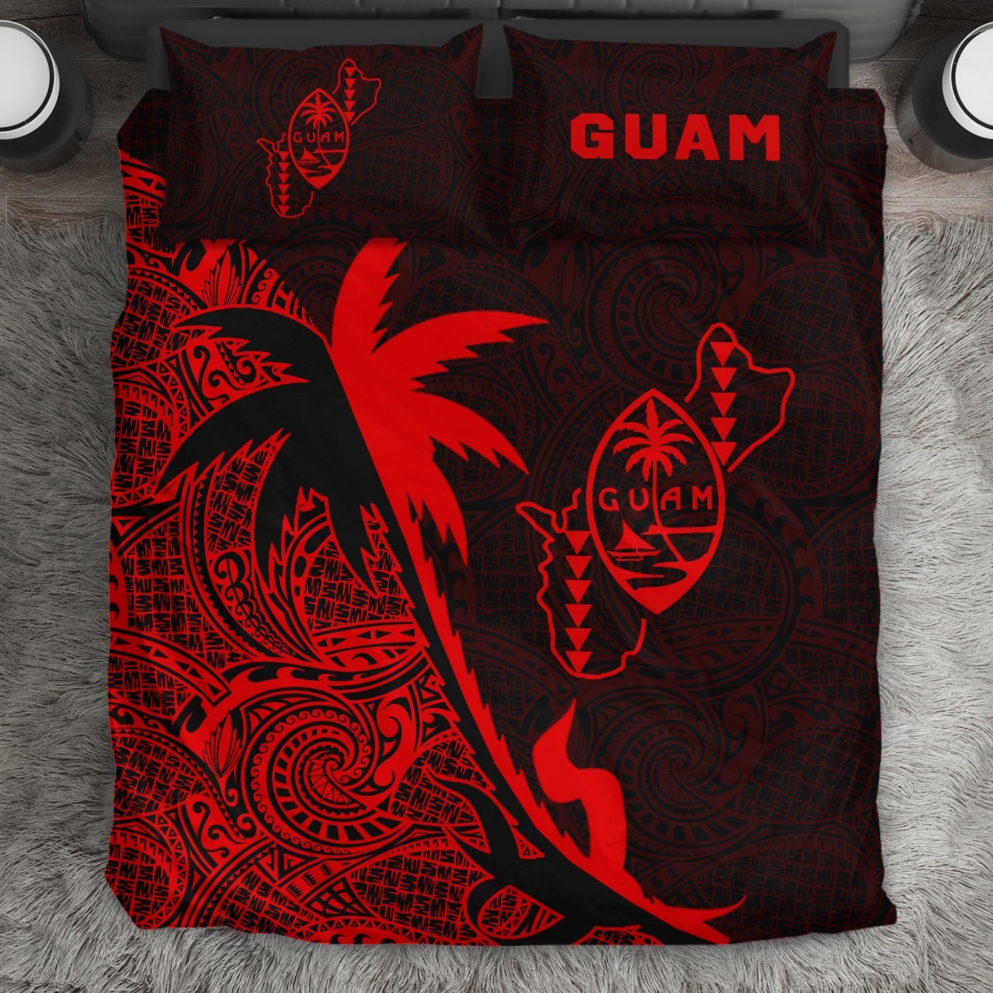 Guam Coconut Tree Bedding Set Red - Vibe Hoodie Shop