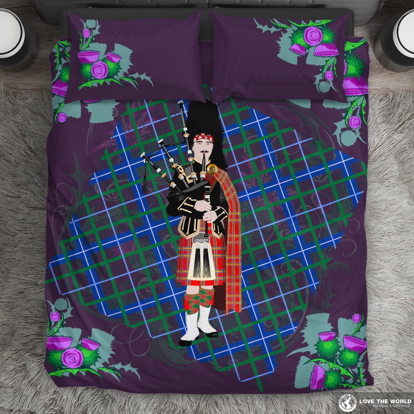 Scotland Thistle With Bagpiper Bedding Set - Vibe Hoodie Shop