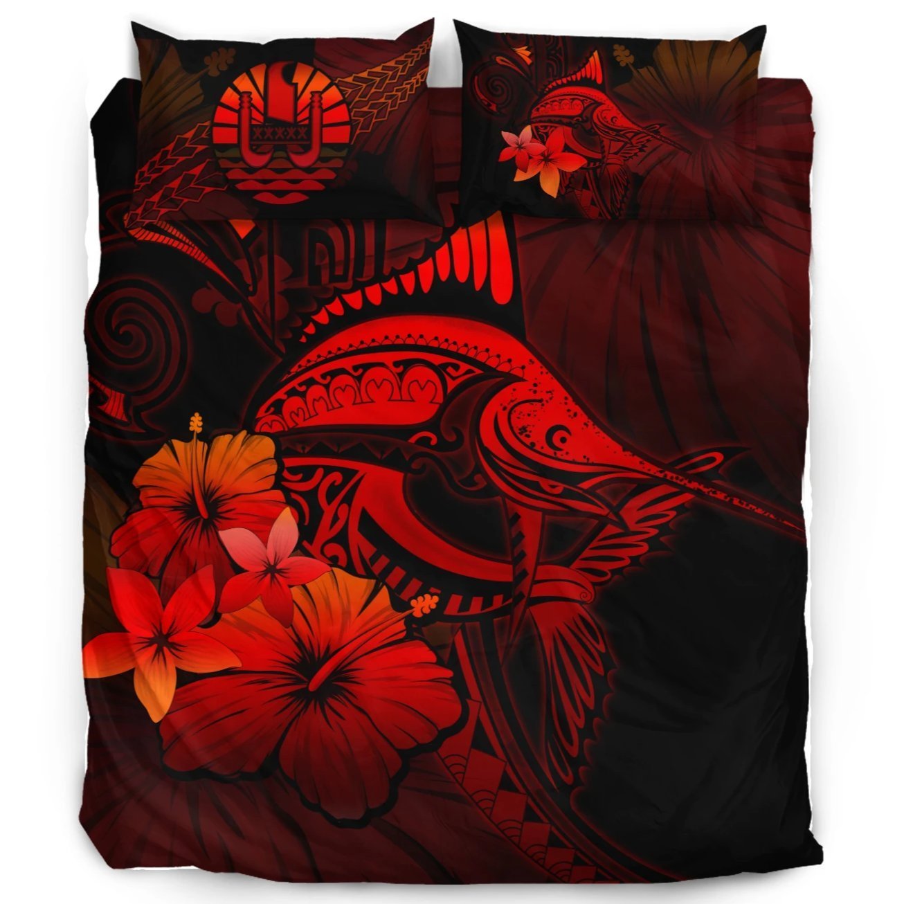 Tahiti Bedding Set - Red Marlin and Hibiscus - Vibe Hoodie Shop