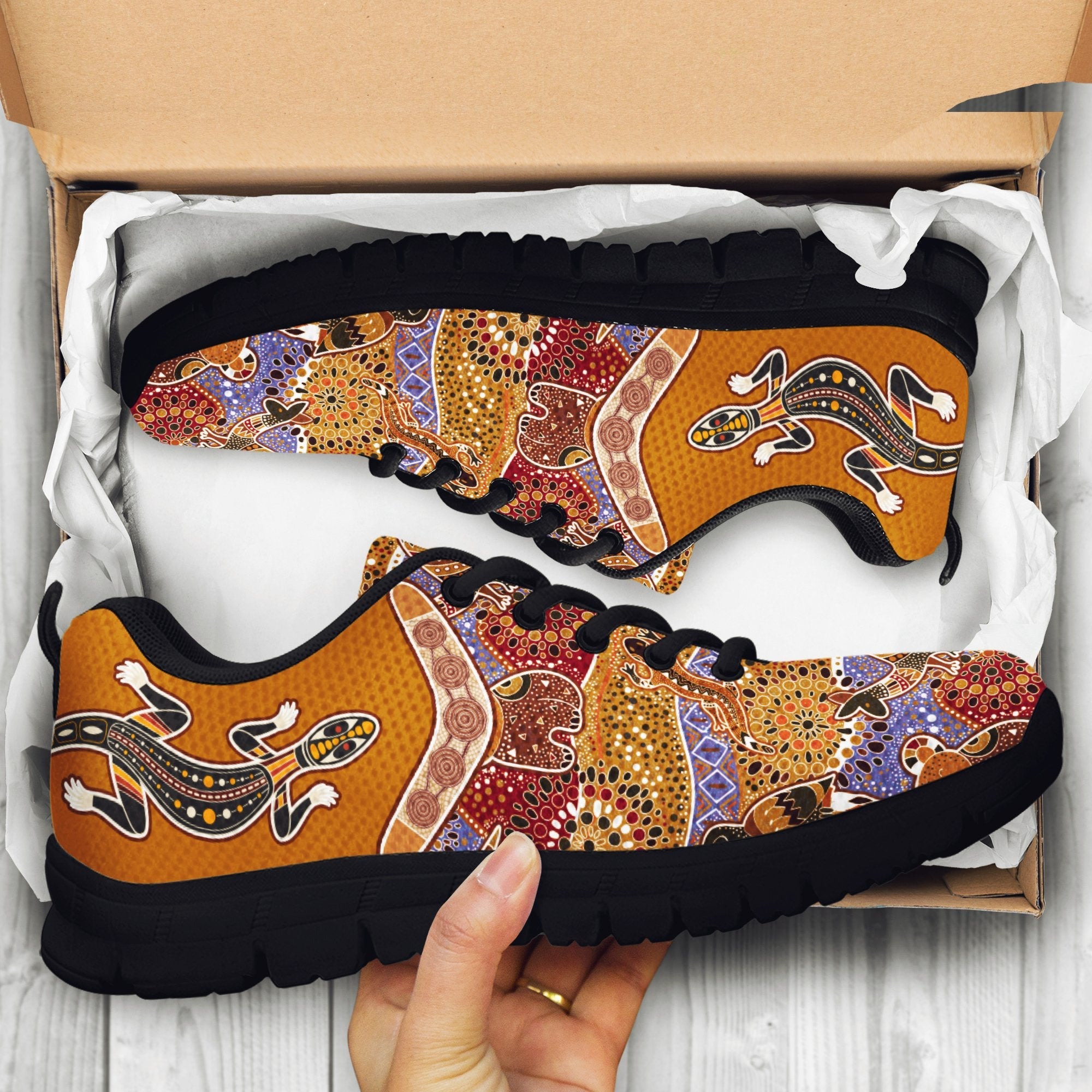 Aboriginal Sneakers, Lizard Shoes Boomerang Patterns Kangaroo Koala - Vibe Hoodie Shop