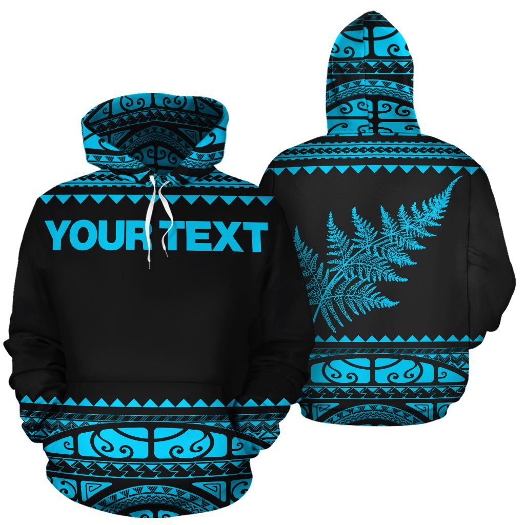 New Zealand Maori Hoodie, Aotearoa Silver Fern Pullover Hoodie Blue - Customized - Vibe Hoodie Shop