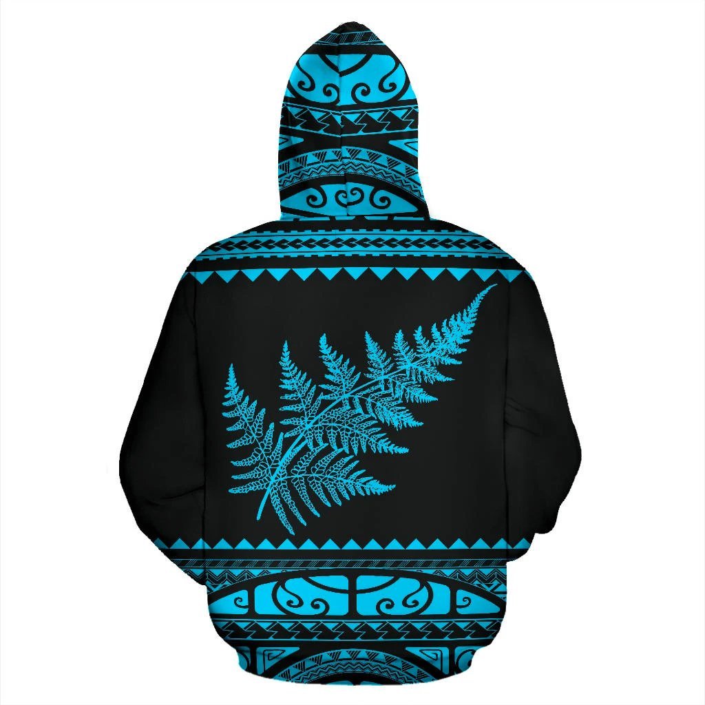 New Zealand Maori Hoodie, Aotearoa Silver Fern Pullover Hoodie Blue - Customized - Vibe Hoodie Shop