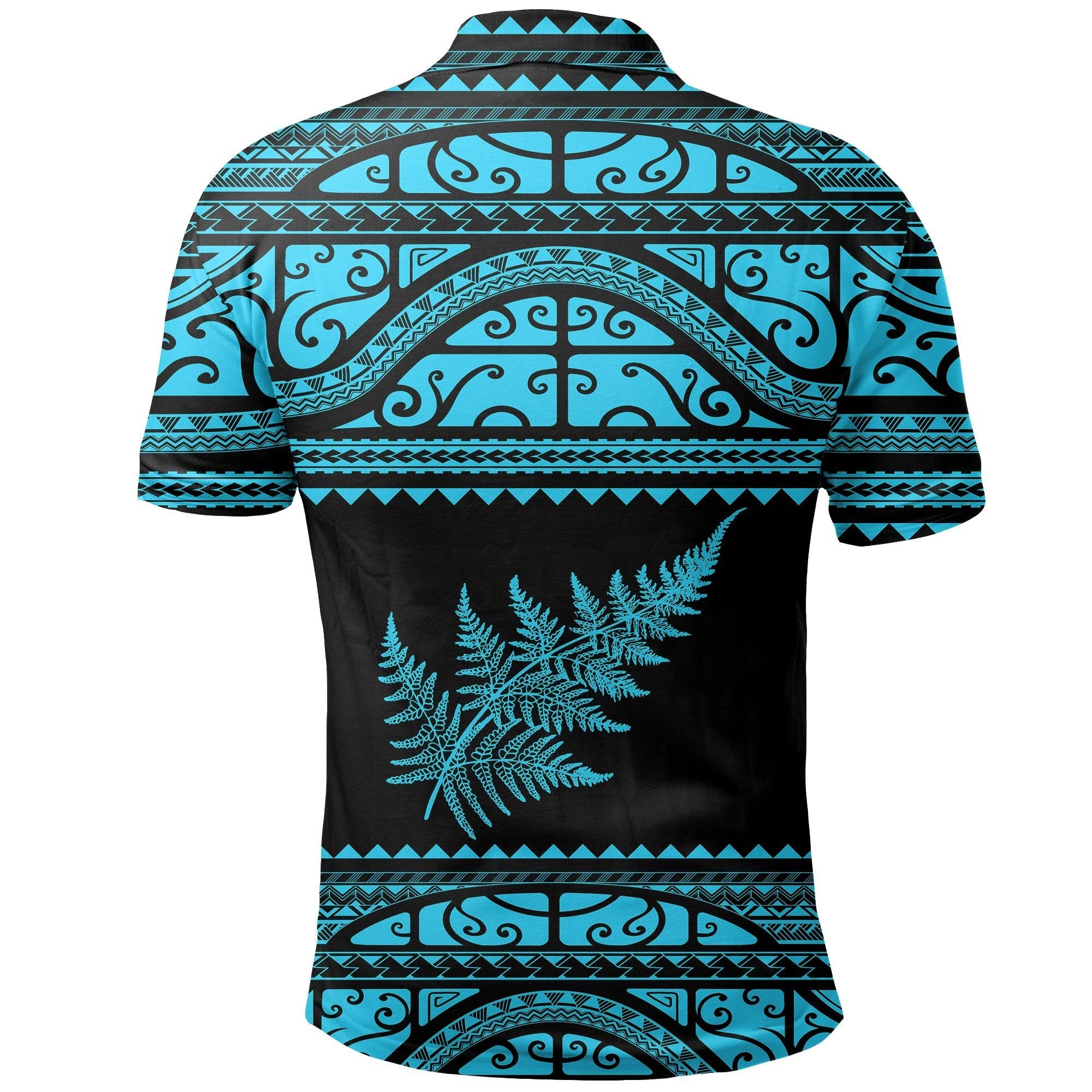 Aotearoa New Zealand Maori Polo Shirt Silver Fern - Blue - Vibe Hoodie Shop