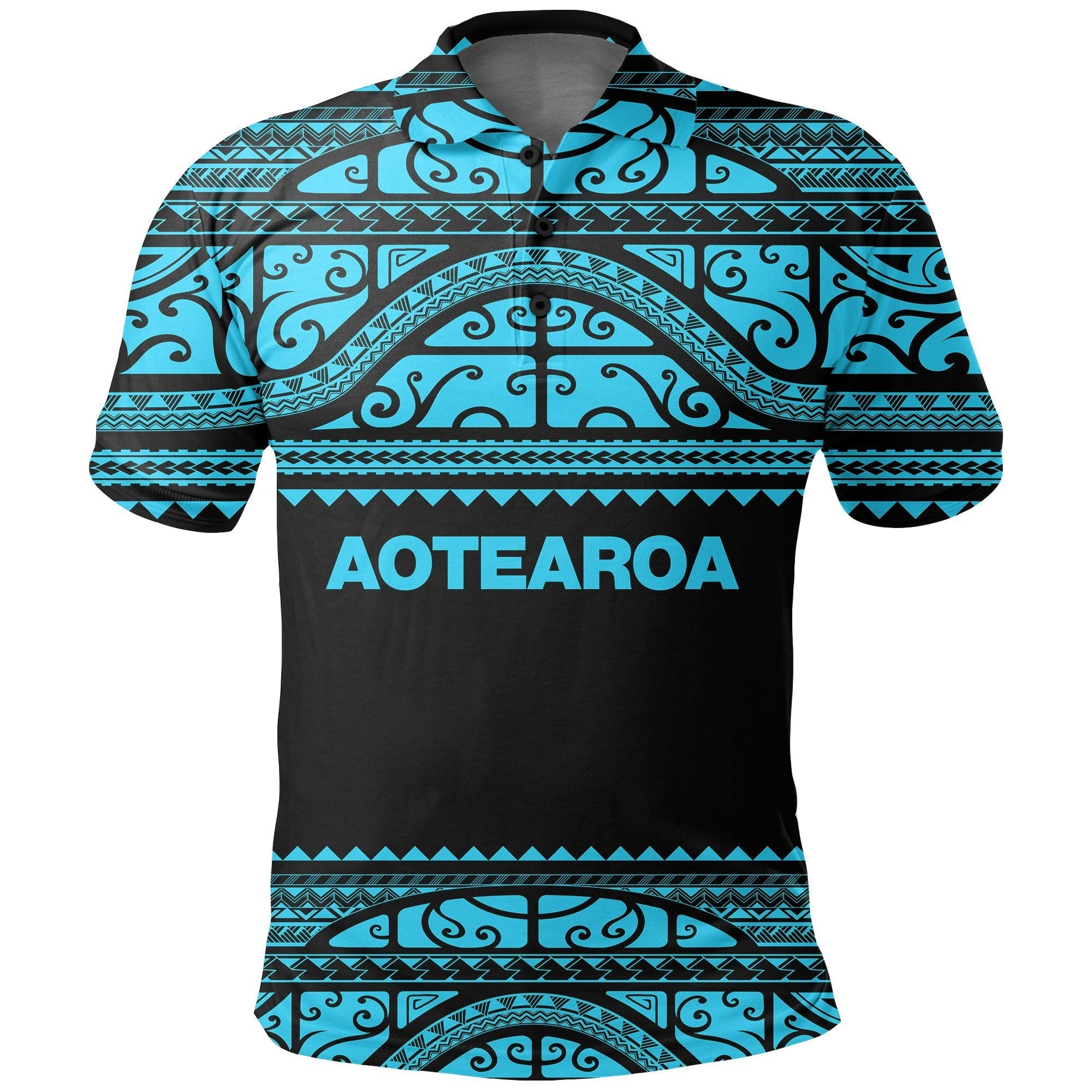 Aotearoa New Zealand Maori Polo Shirt Silver Fern - Blue - Vibe Hoodie Shop